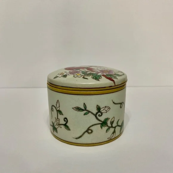 VTG Powder Trinket Jar Box With 2 Birds & Beautifully Colored Crackle Glaze - Picture 5 of 13